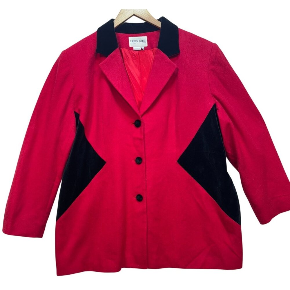 Urban Wool Merino Collection Women's Wool Blazer Long Sleeve Size 24W Red Black